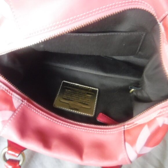 Coach Pink Purse Vintage Pink Fabric Red Handles Rare - Picture 6 of 14